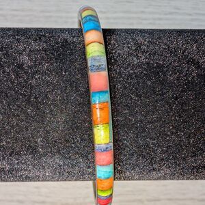 Vintage Multicolor Inlay Bangle Bracelet Brass Southwestern Style